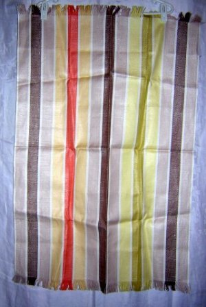 Large woven striped towel self fringe unused vintage hc1810