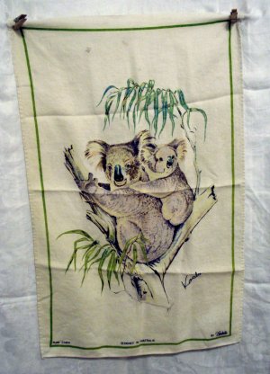 Koala bears linen tea towel designed by Ladelle vintage hc1819