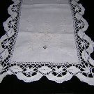 Victorian linen table runner  bobbin lace antique 50 inches hc1833