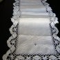 Victorian linen table runner bobbin lace antique 50 inches hc1833