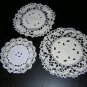 3 Antique linen doilies with bobbin lace & eyelets hc1836