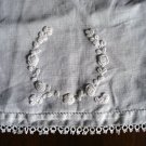 Antique white embroidered tray or table mat linen tatted edge threadwork fine hc1830