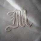 Antique white linen tablecloth monogrammed threadwork hem spotlesshc1861