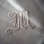 Antique white linen tablecloth monogrammed threadwork hem spotlesshc1861