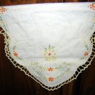 Antique embroidered linen table mat runner French knots crochet edge hc1869