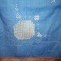 Tablecloth white embroidery and threadwork on blue cotton vintage hc1955