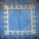 Tablecloth white embroidery and threadwork on blue cotton vintage hc1955