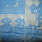 Tablecloth white embroidery and threadwork on blue cotton vintage hc1955
