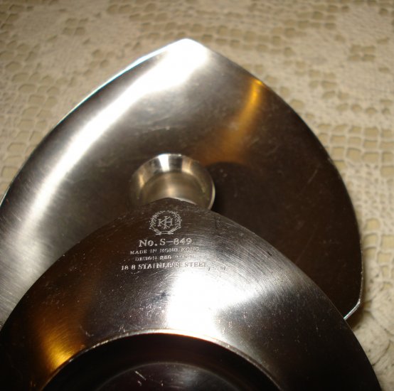 Pair stainless steel candle holders Danish modern style for thin tapers