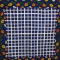 Small cotton tablecloth daisies white lattice navy vintage linens hc1974