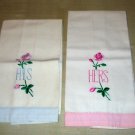 His and Hers guest or hand towels embroidered vintage hc1977