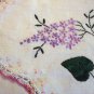 Embroidered lilacs antique linen table mat crocheted edge hc1984