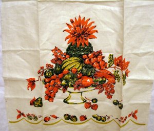 Fine Irish linen tea towel fruit compote unused vintage hc2036