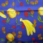 Mixed fruit on blue cotton kitchen towel unused vintage hc2046