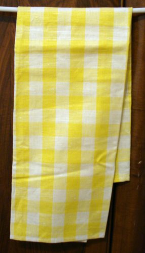 Linen cotton yellow white check tea or kitchen towel unused hc2074