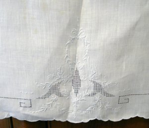 2 Victorian fine linen hand towels pale blue Madeira embroidery antique linens  hc2117