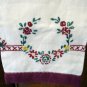 Maroon embroidered linen hand guest towel vintage linens hc2125