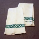 Pair embroidered huck guest towels green on white vintage hc2168