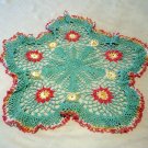 Lacy crocheted colored doily salmon and sage vintage needlework hc2172