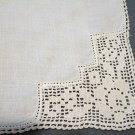 Antique linen napkins x3 filet lace rose corners handmade hc2174