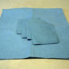 Blue linen tablecloth 4 napkins plain as new vintage hc2175