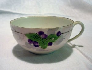 2 Paper thin Nippon cups hand painted grapes and leaves motif antique china hc2202