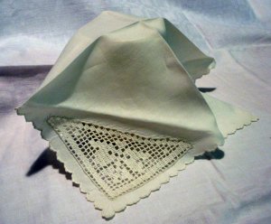 Single linen napkin filet lace insert monogrammed antique linens hc2204
