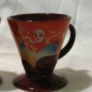 2 Espresso cone shaped cups mugs signed dated theatre music motif hc2210