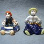 Ukraine or Russian boy and girl sitting figurines hand decorated ceramic pottery hc2260