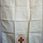 Crocheted rose motif edging linen hand towel vintage hc2272