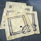 Linen cocktail or tea napkins Hardanger style threadwork embroidery vintage hc2279