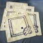 Linen cocktail or tea napkins Hardanger style threadwork embroidery vintage hc2279