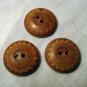 3 Carved wooden buttons 2 hole saw-toothed frame hc2297