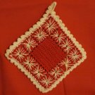 Red and white hand crochet potholder spidery look vintage hc2324