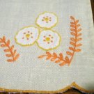 Antique linen guest towel orange hand embroidery applique button hole stitched hem  hc2336