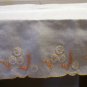 Antique linen guest towel orange hand embroidery applique button hole stitched hem hc2336