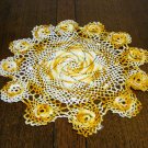 Marigold and white hand crocheted doily pinwheel Irish crochet flowers perfect vintage  hc2348