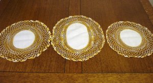 3 Piece buffet set of linen centered crocheted doilies varigated thread  vintage  hc2351