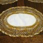 3 Piece buffet set of linen centered crocheted doilies varigated thread vintage hc2351