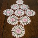 Antique hand crochet doily small flower centered circles oblong  hc2355