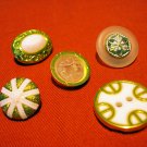 Buttons odd lot 5 white clear with gold tone for crafts jewelry vintage hc2401
