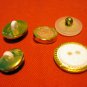 Buttons odd lot 5 white clear with gold tone for crafts jewelry vintage hc2401