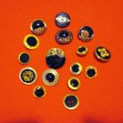 Buttons odd lot 16 gold tone metal and black plastic with shanks for crafts jewelry vintage hc2411