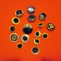 Buttons odd lot 16 gold tone metal and black plastic with shanks for crafts jewelry vintage hc2411