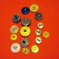 Buttons odd lot 16 gold tone metal and black plastic with shanks for crafts jewelry vintage hc2411