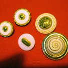 Buttons odd lot of 5 gold and white vintage metal plastic with shanks for crafts jewelry hc2416