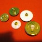 Buttons odd lot of 5 gold and white vintage metal plastic with shanks for crafts jewelry hc2416