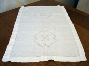 Antique jacquard linen hand towel white threadwork details hem  hc2439