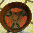 Japanese wooden nut bowl painted floral motif hand carved details hc2440