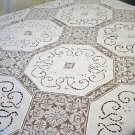 Antique linen and lace tablecloth filet lace open cut work hc2450